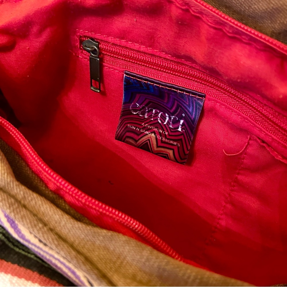 Y2K Catori Multicolor Boho Striped Shoulder Bag Tote Interior Zip Close Pockets - Picture 10 of 17
